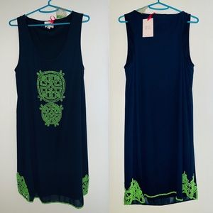 Navy/Green Julie Brown Beaded Summer Dress